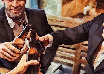 Several colleagues drinking at a bar after work, representing a negative or positive drinking culture around work