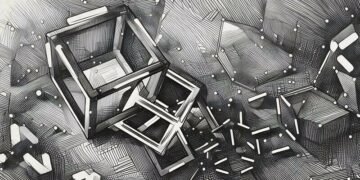 Squares interconnecting in 3d representing what a blockhain is in relation to bitcoin transactions