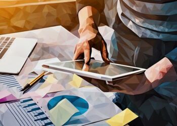 Entrepreneur using a tablet to access digital customer records to use for targeting purposes