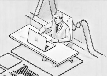 Digital marketer sitting at a desk using an online course to improve his marketing skills