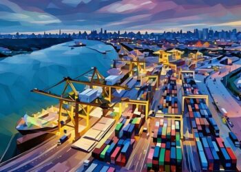 An port with shipping containers being loaded as an example of a business internationally expanding