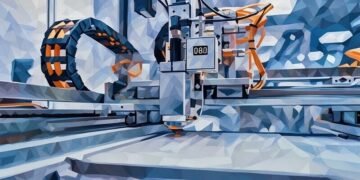A CNC machine using a laser to automate the process of cutting metal components on a production line