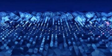 Representation of digital currency using blue dots cascading