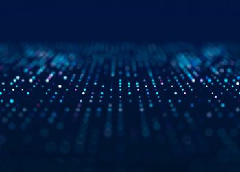 Representation of digital currency using blue dots cascading