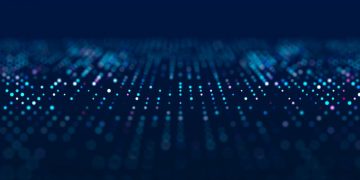 Representation of digital currency using blue dots cascading