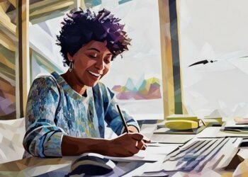 A female entrepreneur working from home