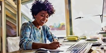 A female entrepreneur working from home