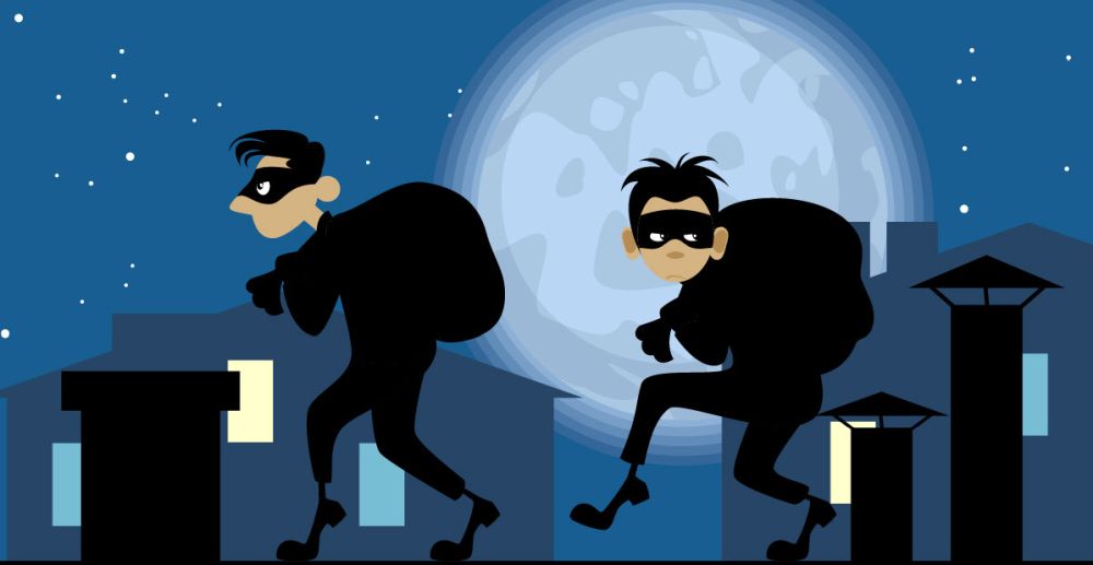 A team of robbers moving away from a property as a humerous/ironic example of alternative sources of finance for business