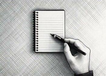 A hand with a pen next to a blank writing pad, showing how business plan writers block is a real thing