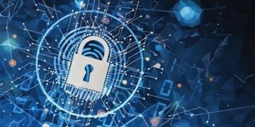 A lock against a data visualisation background
