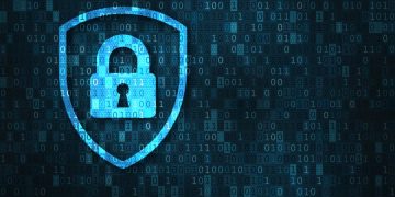 A lock and shield symbol in data format as an example of data protection
