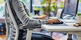 A employee sitting on an expensive ergonomic chair