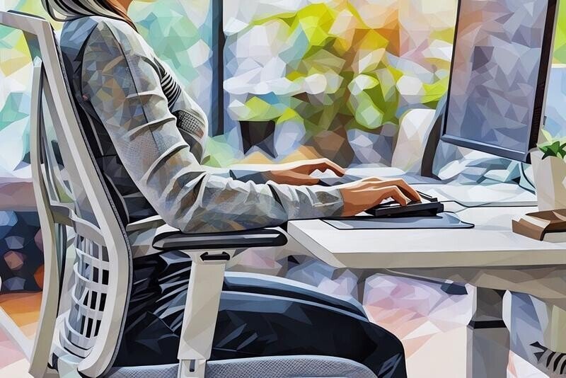 A employee sitting on an expensive ergonomic chair