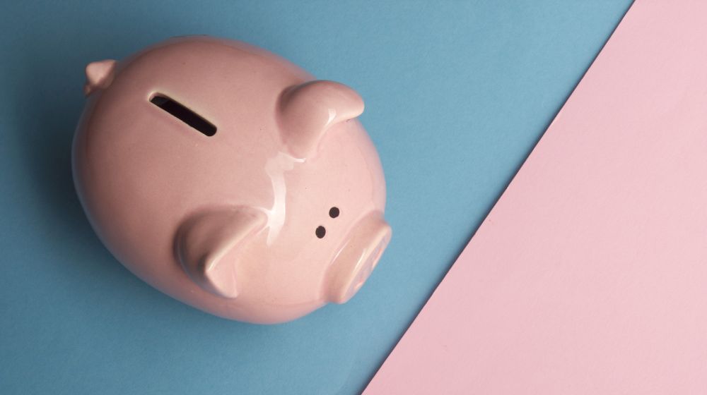 A piggy bank sitting on top of folded paper as a symbol for business finance sources