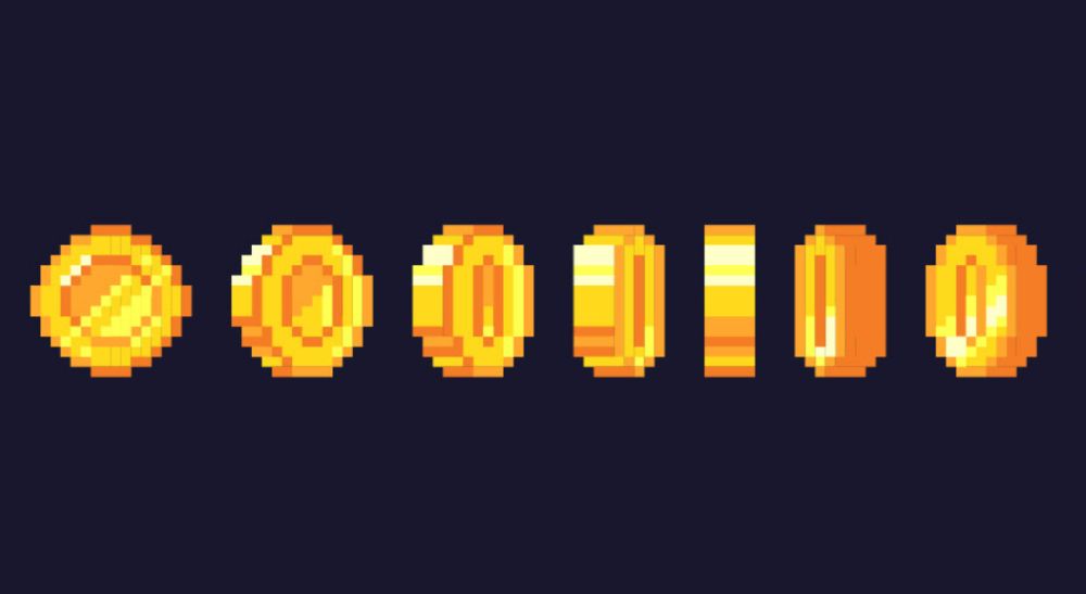 A series of digital coins as an example of in game currency in retro gaming style