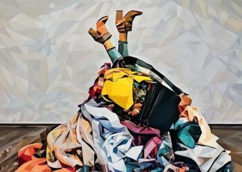 A person buried under a pile of clothing as a metaphor for how difficult it can be to start a clothing business