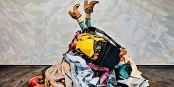 A person buried under a pile of clothing as a metaphor for how difficult it can be to start a clothing business