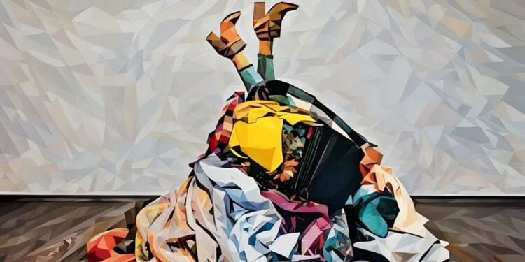 A person buried under a pile of clothing as a metaphor for how difficult it can be to start a clothing business