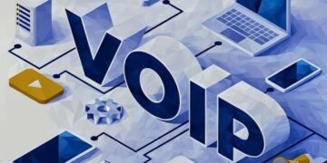 Voice Over IP written next to several digital devices