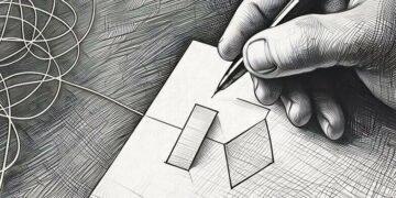 A business person drawing out processes on a piece of paper