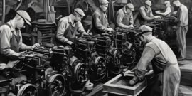 Factor workers on a 19th century construction line in europe