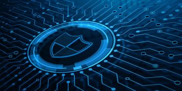 Cyber security defence shield as a symbol of learning to use cyber security to protect a business