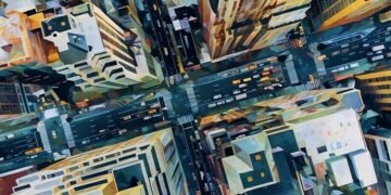 New York from above, busy streets