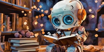A child-like robot reading a series of books