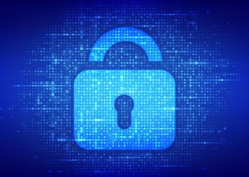 Cyber security lock symbol on digital code background