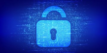 Cyber security lock symbol on digital code background