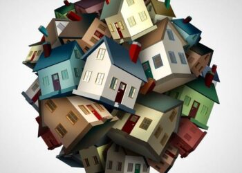 A circle of houses as an example of homes that a landlord would need to get insurance for