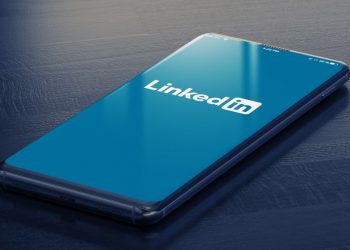 LinkedIn logo showing on a phone