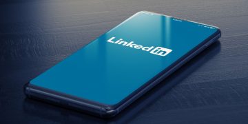 LinkedIn logo showing on a phone