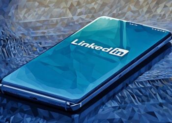 LinkedIn logo showing on a phone