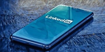 LinkedIn logo showing on a phone