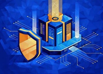 A shield symbol protecting a computer network, showing how cyber insurance can protect your business