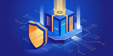 A shield symbol protecting a computer network, showing how cyber insurance can protect your business