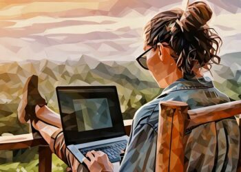 A business woman remote working on a balcony