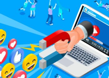 Magnet from a laptop sucking in social media likes