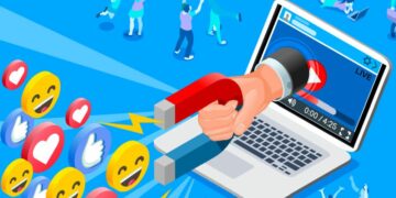 Magnet from a laptop sucking in social media likes