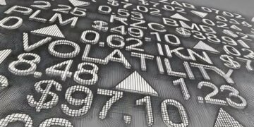 Stock market ticker showing price movement up close