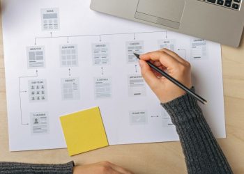 A person sketching up a website design