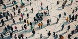 A group of people from above, networking and interconnecting to enable group lending