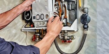 A repairman fixing a boiler that's covered by landlord boiler insurance