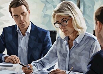 A management team with concerned looks on their faces going over a business situation that could make one one of the directors personally liable