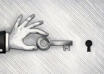 A hand holding a key about to be entered into a lock as a symbolical representation of how password managers work at a base level