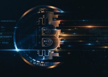 Bitcoin symbol shown in blockchain code