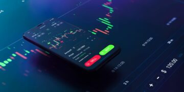 Trading application showing investment statistics and trading data on a mobile phone