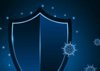 Shield by covid molecules as a symbol for cyber security during the crisis