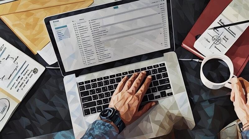 A laptop open with a business person writing an email